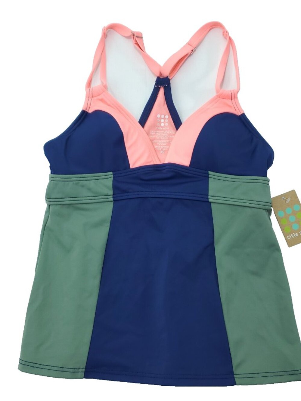 Title Nine Kuapapa Tankini Swim Top Womens XS Blue Green Padded Racerback Beach